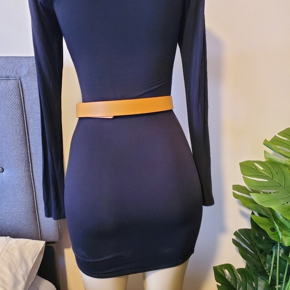 Mustard yellow Faux Leather Rhinestones Buckle Tan Belt 43" Long - Picture 3 of 4